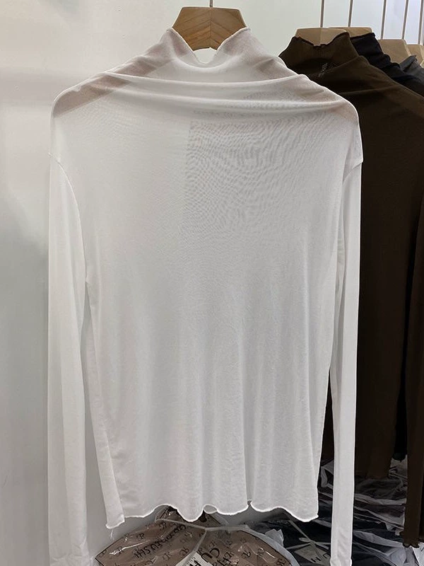 Women's Half-High Neck Mesh Silk Top, Soft Anti-Hook, Thin Spring Inner Layer (2–2XL)