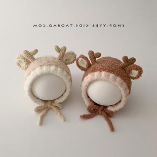 Baby Hat Autumn and Winter Baby Hat Warm Ear Protection Cute Super Cute Deer Horn Plush Hat Knitted Wool