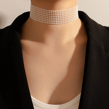 欧美跨境新款几何形珍珠项链 宽版ins气质淑女风简约颈链配饰女
