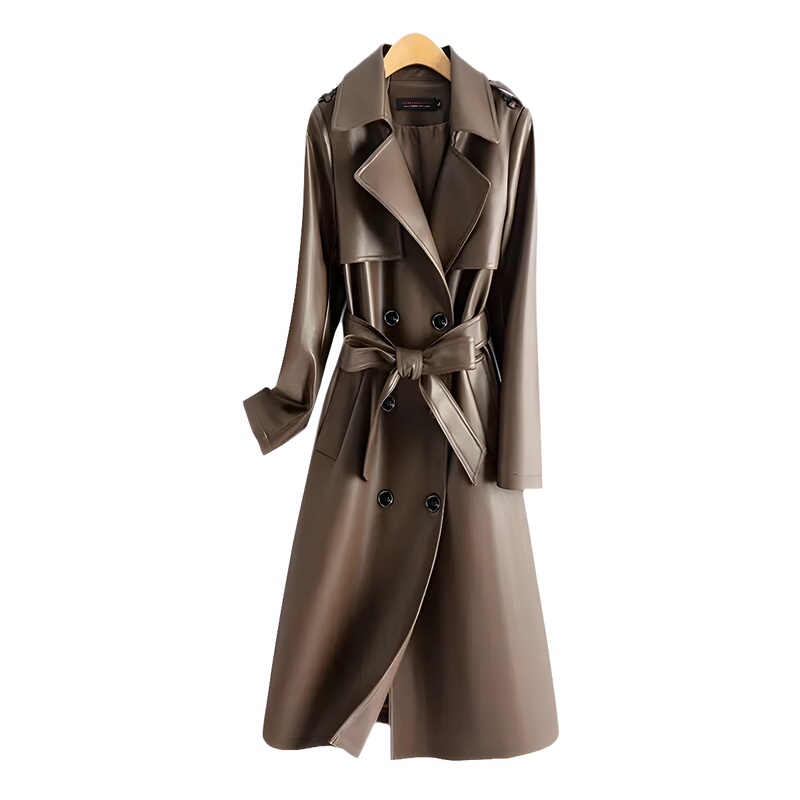 2024 kafrandi autumn and winter New Korean style leather windbreaker women's PU leather coat long slim leather coat plus size 9915