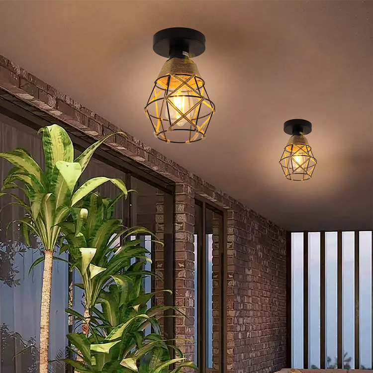 Araña de cuerda de cáñamo de hierro forjado retro transfronterizo lámpara de pared lámpara de sala de estar lámpara de pared de pasillo de dormitorio lámpara de araña de comedor