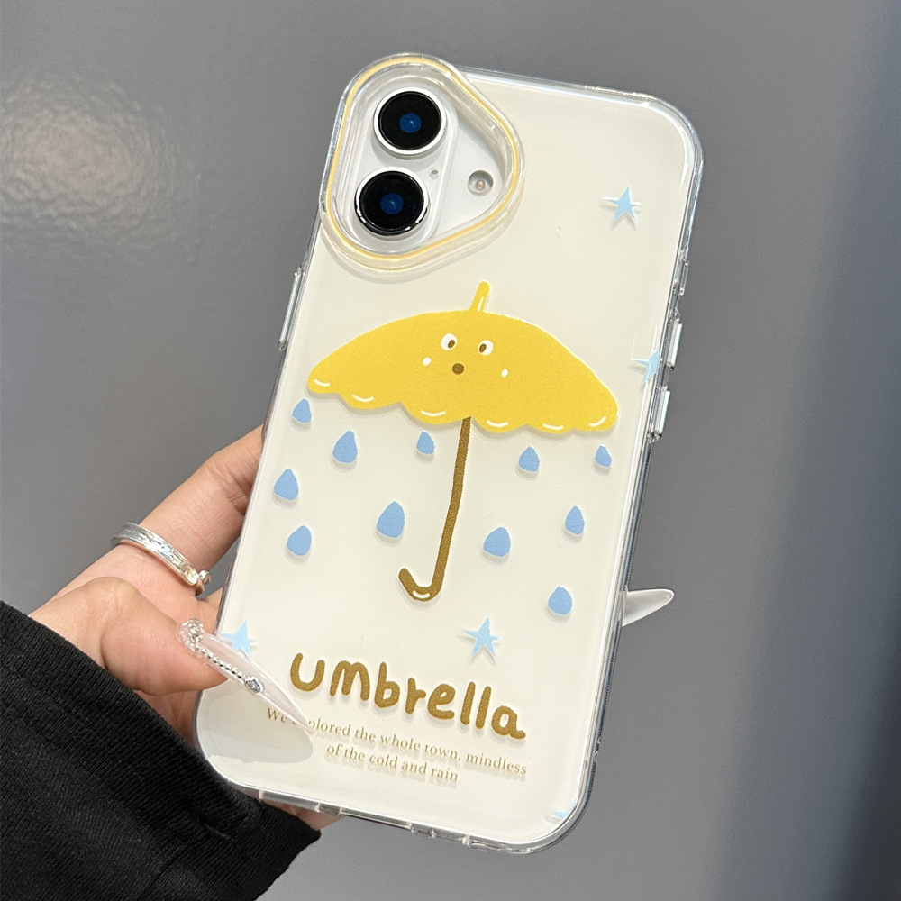 Divertido emoji de paraguas amarillo de nicho para iPhone15Pro Apple 16proMax funda para teléfono móvil 14/13 femenino