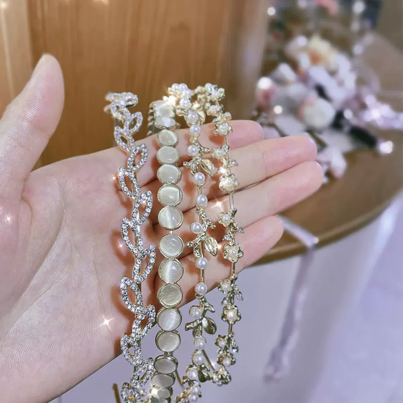 韩国水钻高级感发箍女夏季压发森系仙美发卡头箍网红花环珍珠合金