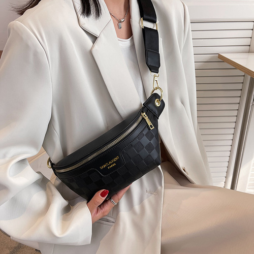 Women's Fashion Niche Wide Strap Crossbody Bag with Pleated Zipper, Casual Texture Large Capacity Chest Bag