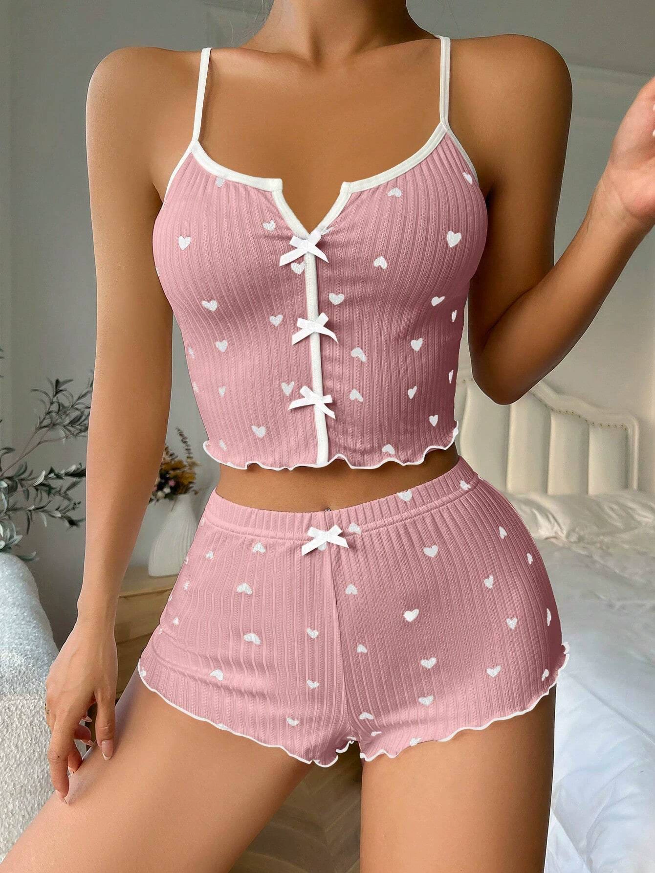 Двухдетный комплект пижамы с camisole в форме сердца и шортами, розовый/фуксия, размеры S–XL