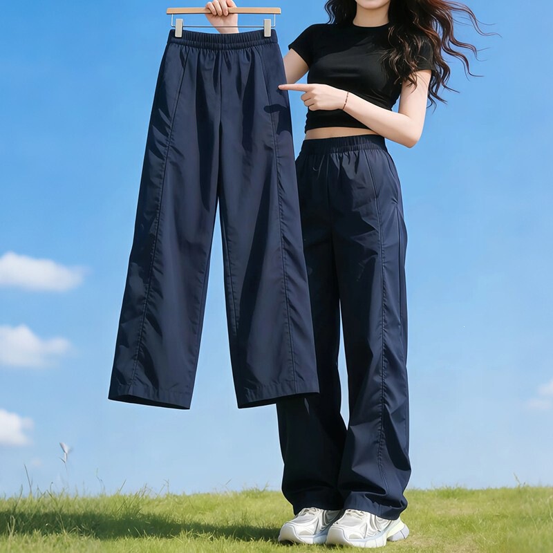 Navy Blue American-Style Work Pants for Women, New Summer Style, Plus Size, Loose Fit for Pear-Shaped Body, Slimming Casual Wide-Leg Sports Pants Navy Blue American-Style Work Pants for Women, New Summer Style, Plus Size, Loose Fit for Pear-Shaped Body, Slimming Casual Wide-Leg Sports Pants