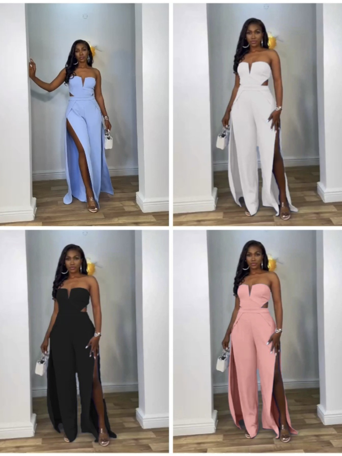 Transfronterizo Amazon nuevas mujeres europeas y americanas con cuello en V hueco delgado sin espalda cintura costura de moda tirada mono dividido