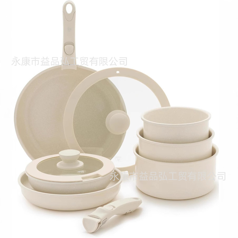 Juego de ollas transfronterizas, sartén antiadherente, sartén con mango desmontable, juego de seis piezas, juego de regalo de alto valor