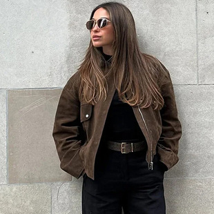 Aliexpress Amazon 2025 New Autumn and Winter Women's Fashion Flap Pocket Pants Casual Zipper Pure Color Women's Jacket Ins Style