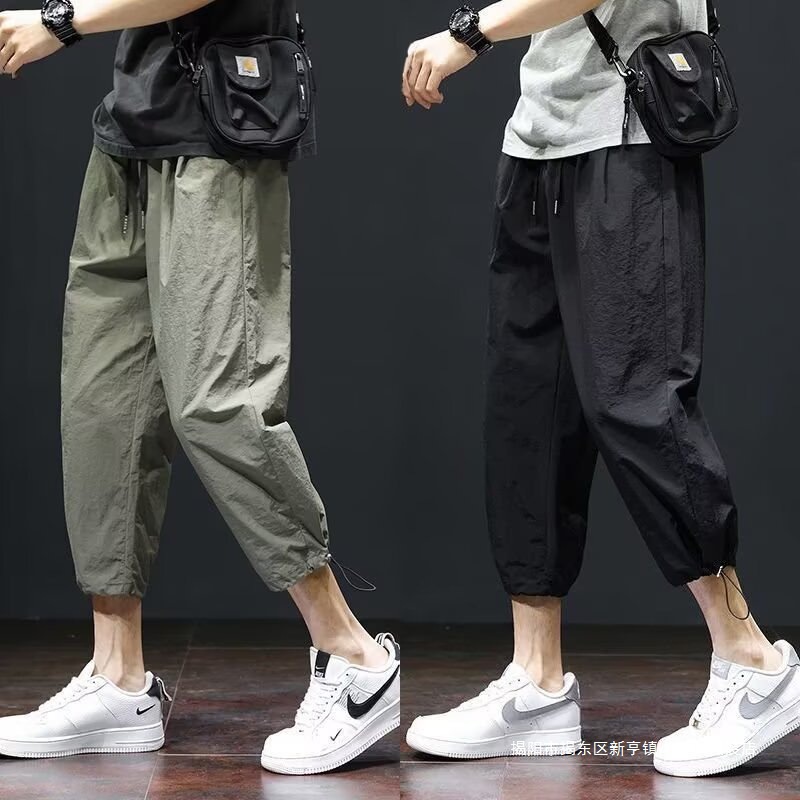 Men's Cropped Pants with Loose Cuffs 2025 New Summer Pants Korean Style Trendy Versatile Sports Casual Cropped Pants for Men