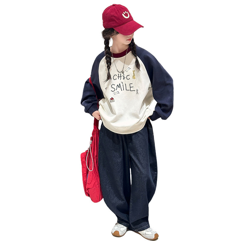 跨境女童秋款卫衣2025秋季新品儿童时髦中大童洋气拼色女孩上衣潮|undefined