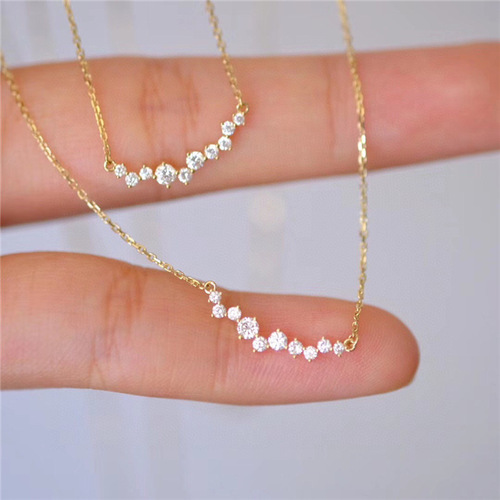 S925 sterling silver gold-plated smile necklace for women simple fashion inlaid zircon full diamond clavicle chain pendant