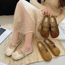 2025年方头新款秋季带百搭白色玛丽跟休闲浅口女鞋一字气质单鞋