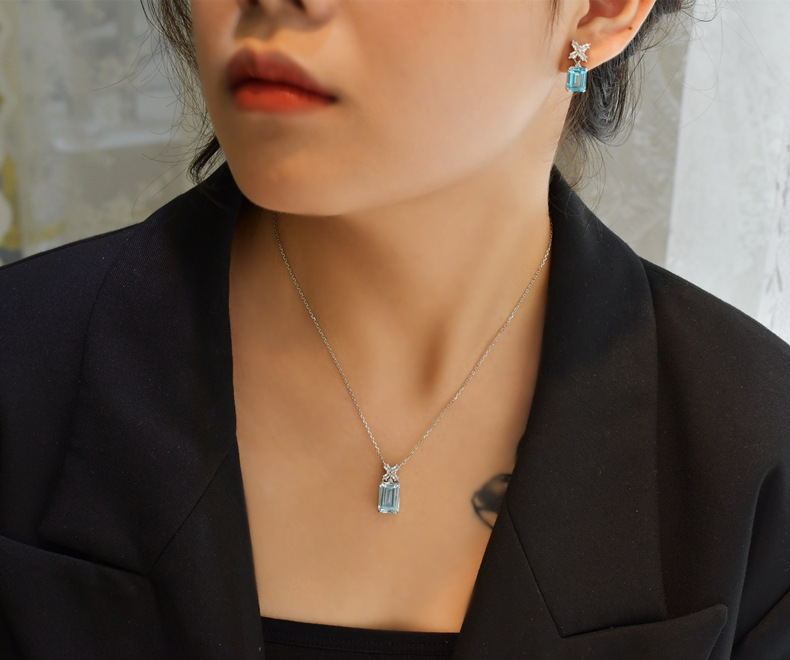 Fashion Square Flower Sterling Silver Inlay Artificial Gemstones Earrings 1 Pair