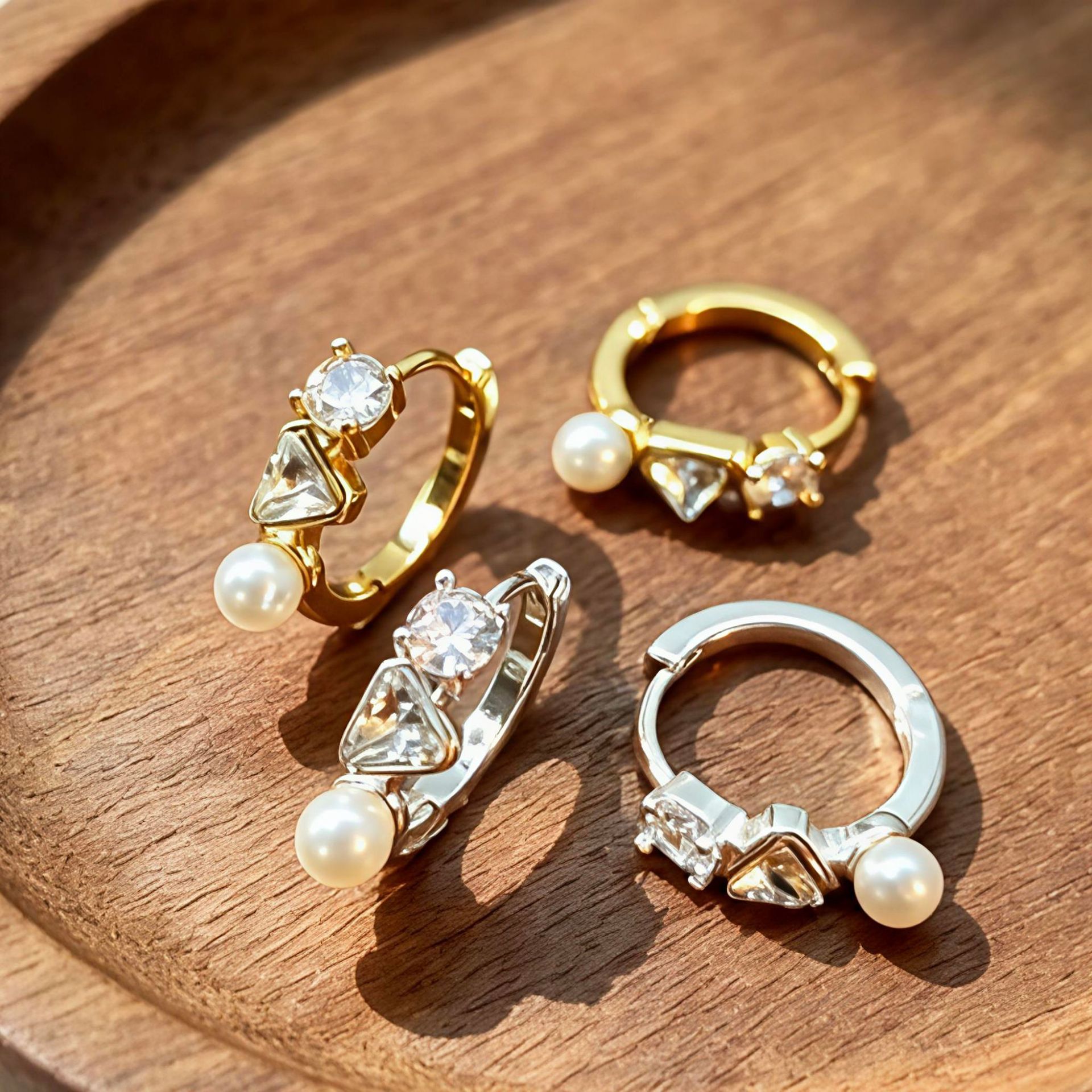 French-style, lightweight luxury pearl and rhinestone earrings, versatile triangular cubic zirconia earrings, trendy and stylish design, wholesale