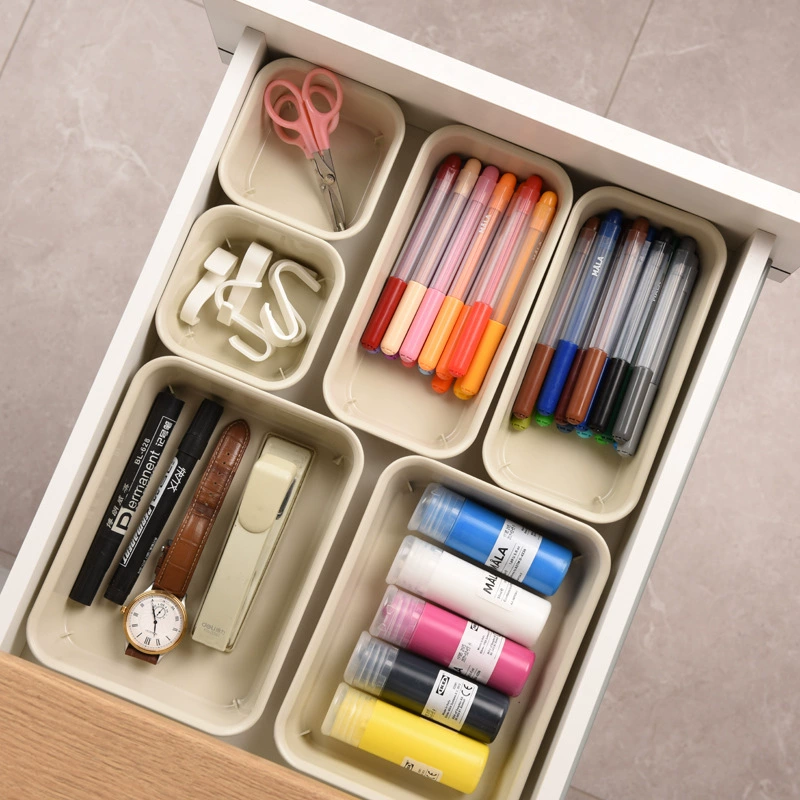 Desktop storage boxes, modular plastic organizers for drawers and counters, multiple sizes 10×10×5–35×25×5 cm