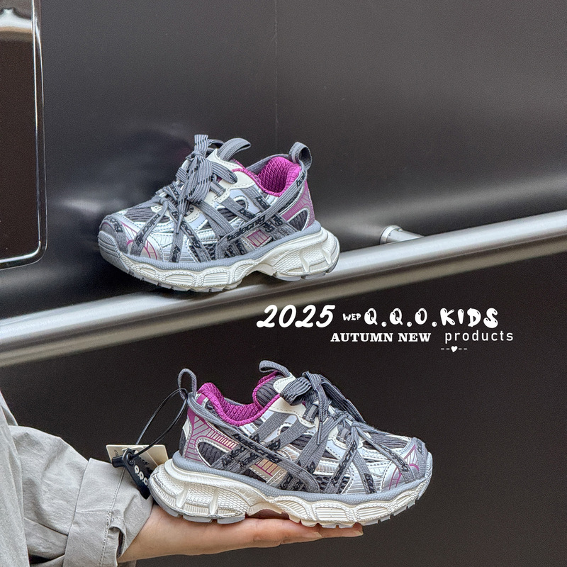 QQO童鞋 2025年秋季新款儿童复古做旧老爹鞋潮流男女童绑带运动鞋|undefined