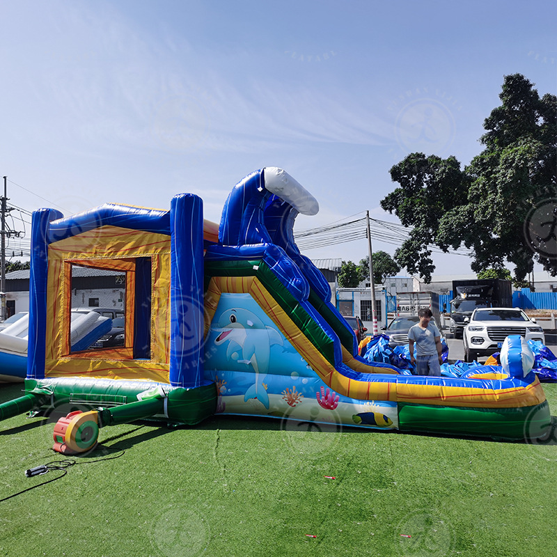 Tobogán inflable grande para exteriores, parque infantil con trampolín, piscina y combinación de entretenimiento