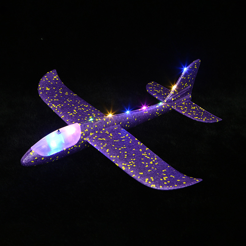 Avión de espuma de lanzamiento manual luminoso LED, planeador de maniobra acrobática, avión de espuma de juguete para niños, grande 48cm