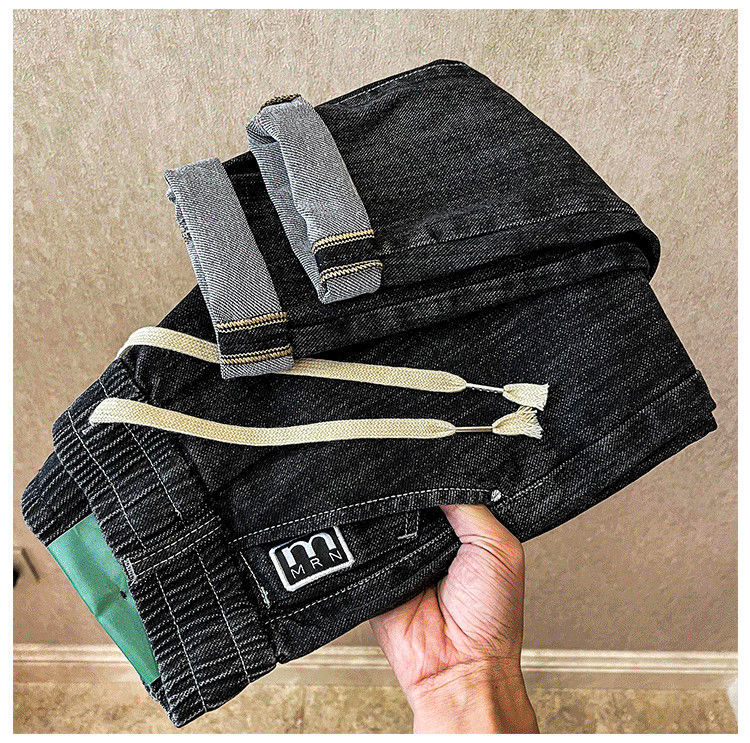 High end jeans for men in 2023, new Korean version trendy and fashionable, versatile, elastic waist drawstring tied_voghion.com