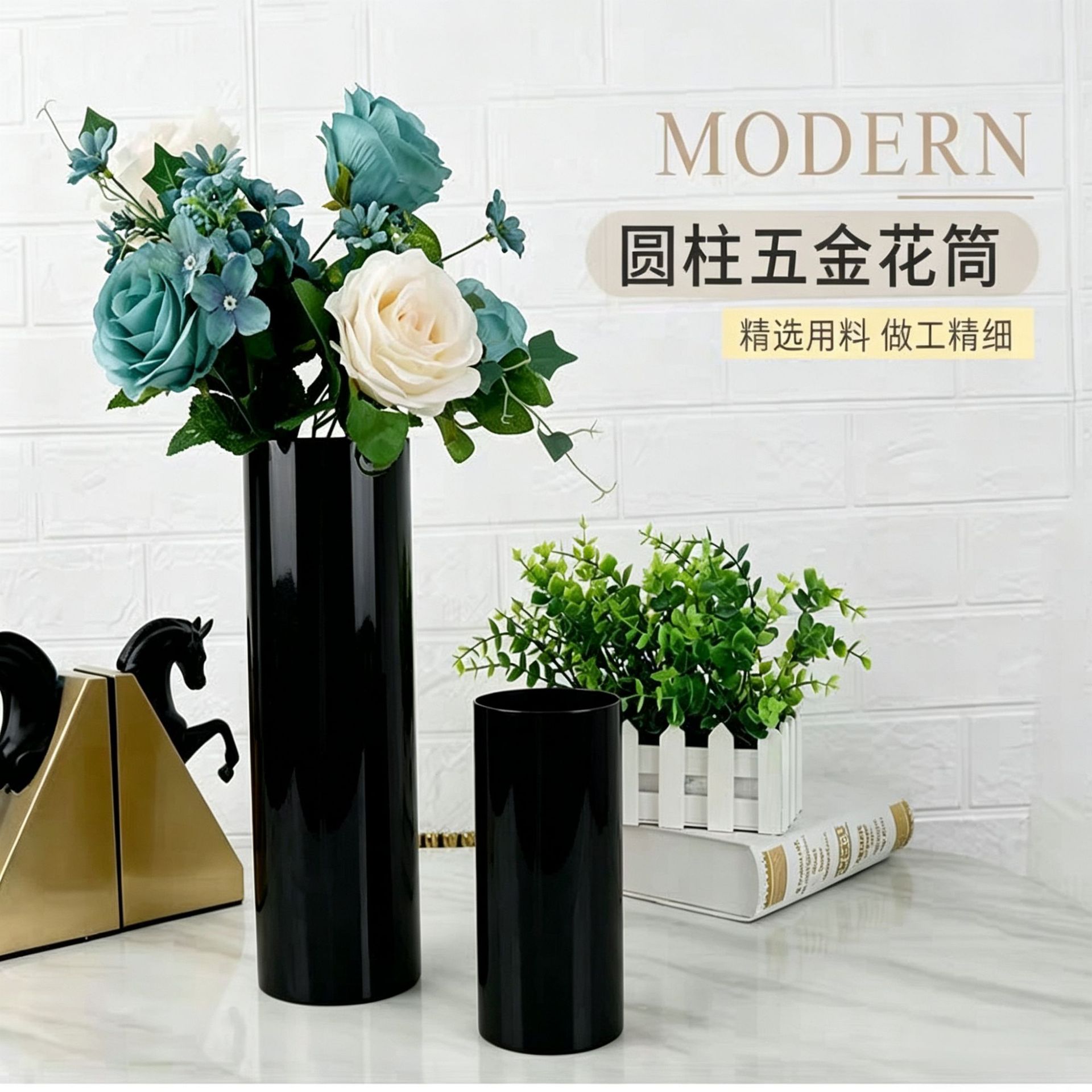Nórdico moderno simple y lujoso ornamentos de vasijas de flores de metal arreglos de flores de alta calidad decoración de mesa de comedor