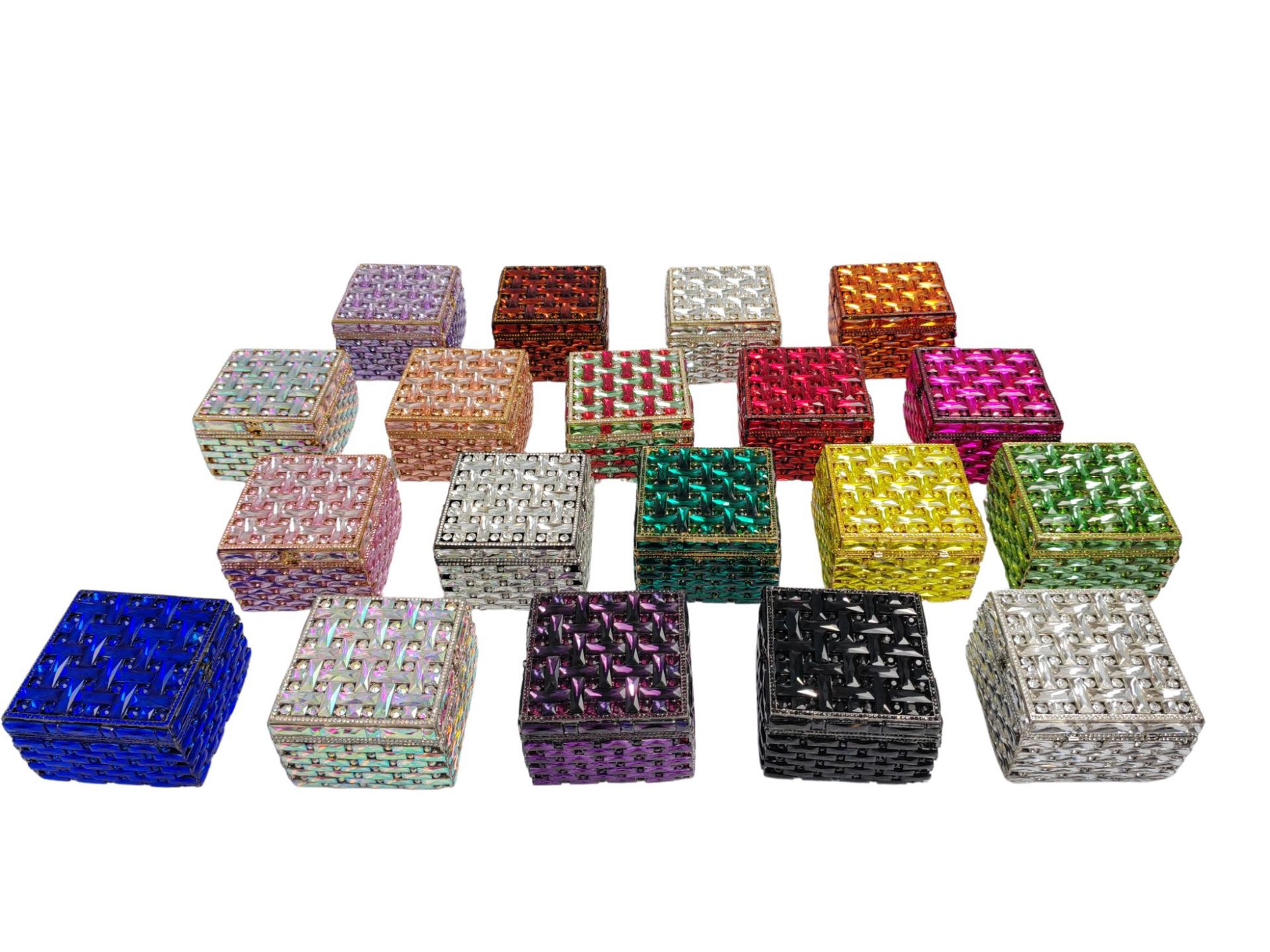 Túi clutch nữ đính kim cương dáng hộp vuông nhỏ dự tiệc — Nền vàng kim cương trắng, Vàng AB, Bạc AB, Màu bạc chi tiết 24