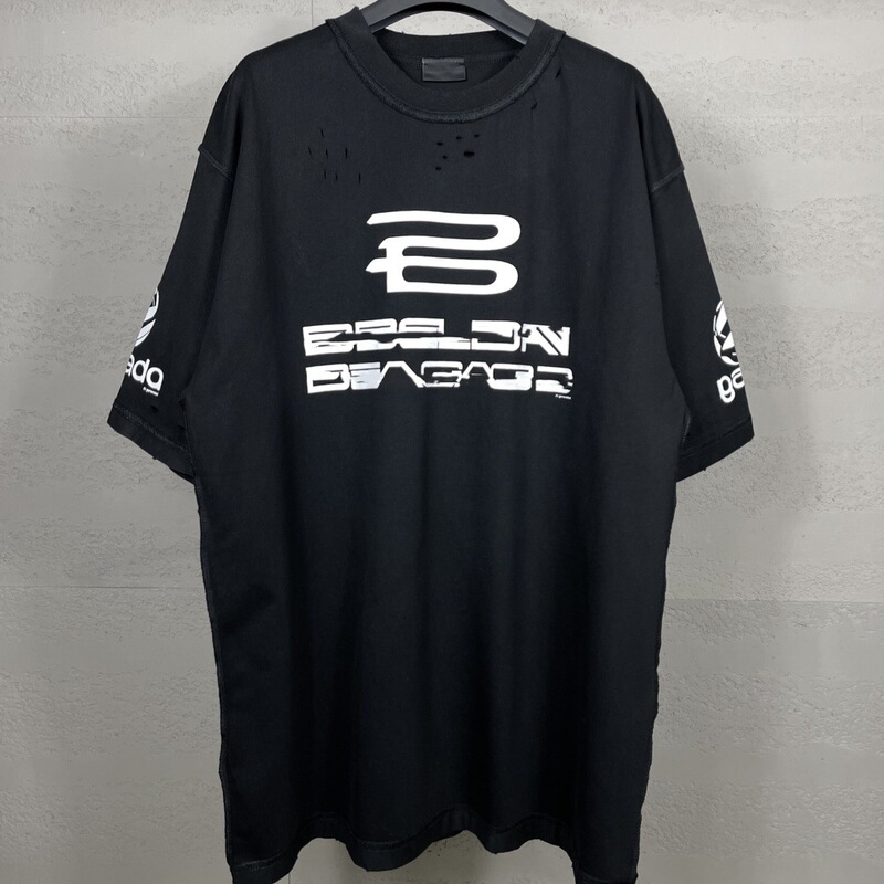 Paris High-End 2026 New B Brand Ai-Designed Reverse Stitching New Logo Print Distressed Loose Short-Sleeve T-Shirt Paris High-End 2026 New B Brand Ai-Designed Reverse Stitching New Logo Print Distressed Loose Short-Sleeve T-Shirt