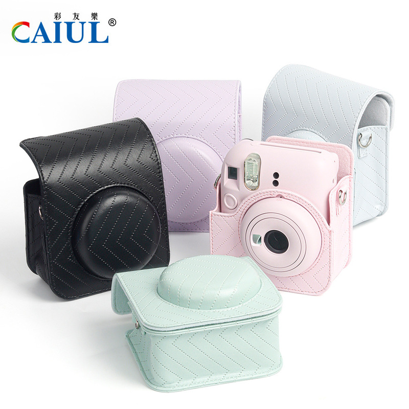 Suitable for Fuji Instax Mini12 Camera Bag Pu Pure Color Plaid Woven Pattern Polaroid Camera Bag Customization