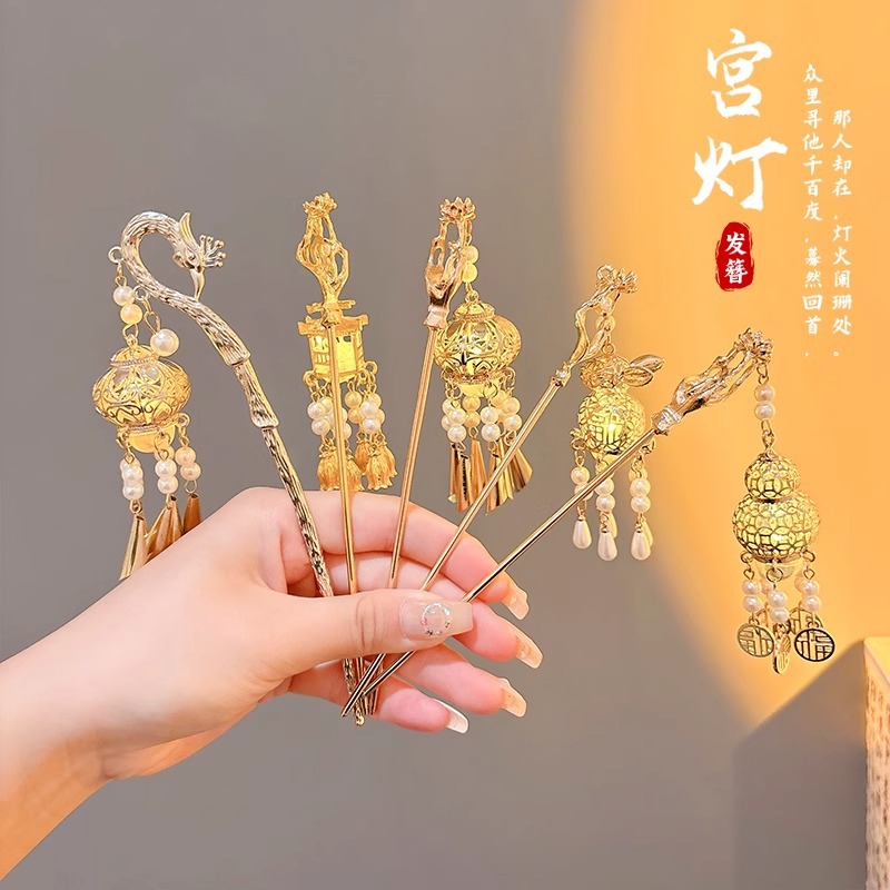 Niños del mediado otoño antiguo clip de cabello luz palacio clip de cabello para niñas vestidos chinos adornamiento de cabello de alta sensación clip de cabello tocado