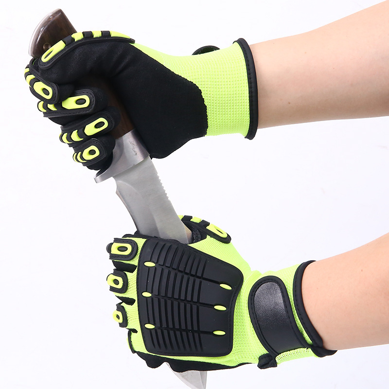 Guantes anti-colisión amarillo fluorescente antideslizante TPR anti-batida de petróleo anti-desgaste de hardware anti-desgaste de trabajo anti-corte