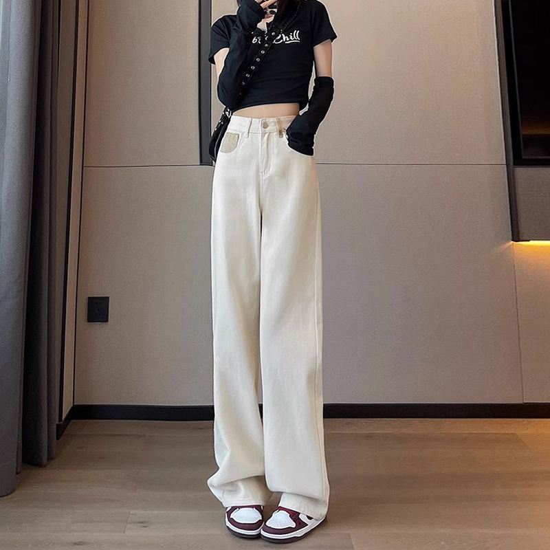 2025新款高腰直筒牛仔裤女春秋显瘦百搭拖地长裤窄版休闲阔腿裤潮|undefined