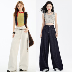 十三行·芸和鱼2025秋季新款白色牛仔裤女不透美式复古时尚阔腿裤