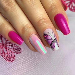 Mid-to-long flat ballet nail purple charm butterfly beauty nail solid color glossy wear-on nail fashion nail art sheet wholesale