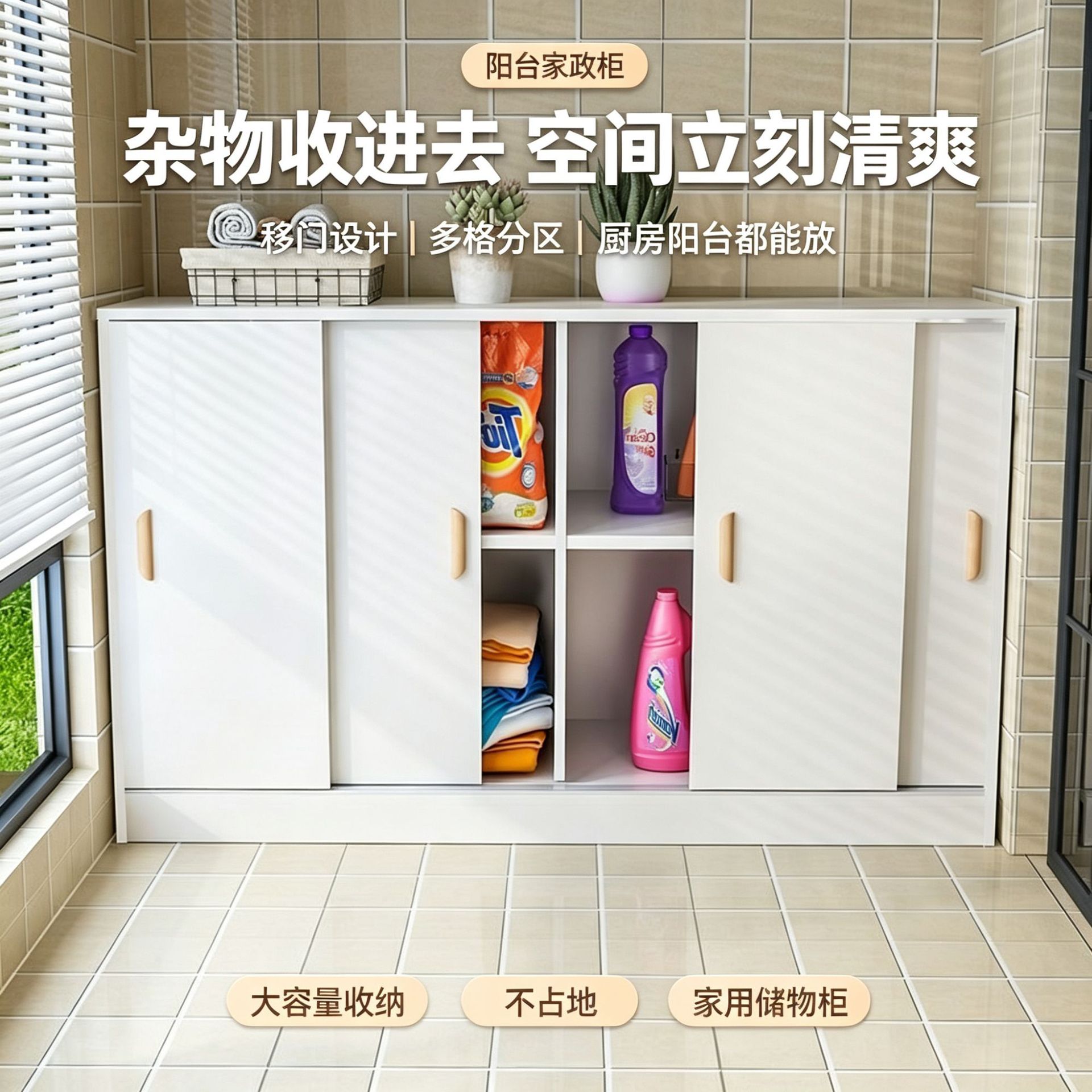 Sliding door balcony cabinet, sun-proof bay window low cabinet, floor cabinet, home storage cabinet, simple dining side storage cabinet