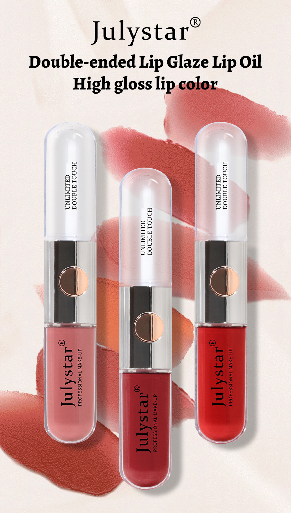 Julystar Beauty's double-head mirror lip gloss is easy to apply and does not fade or stick to a cup of water details Picture