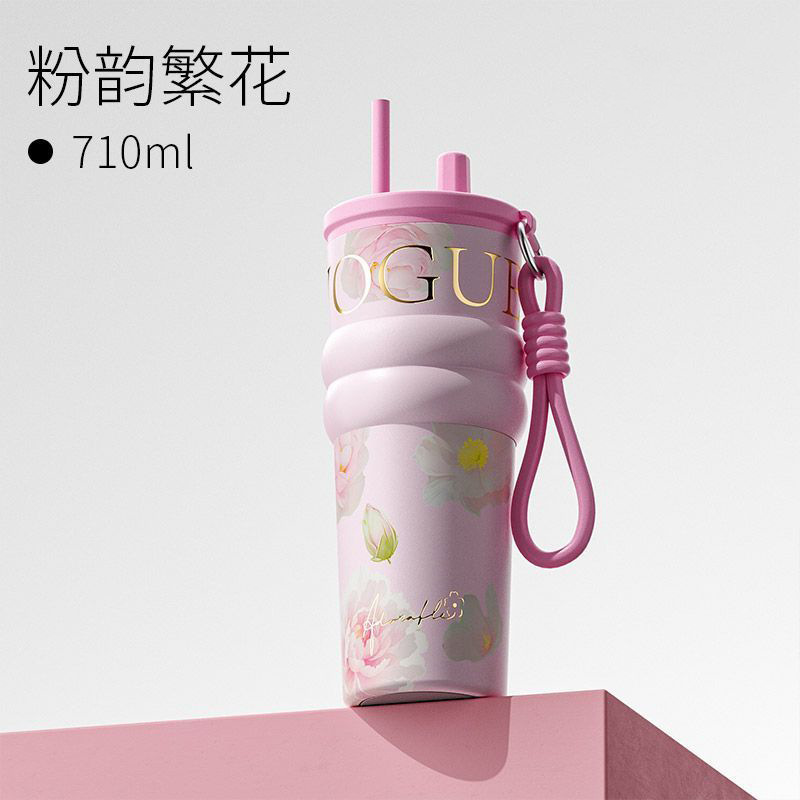 新しい花オーロラ魔法瓶カップセラミックコーティングされたライナー女性のための高価値 2025 大容量新しいストローカップ|undefined
