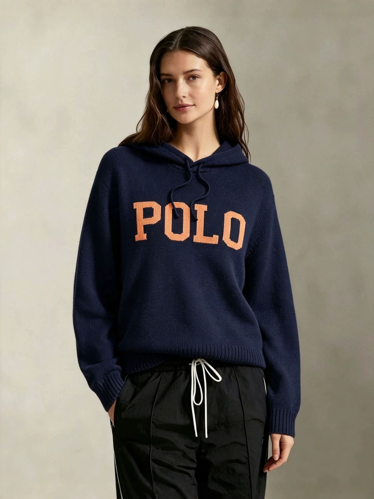 European and American 2026 cross-border women's clothing classic American style POLP letter print long-sleeve versatile trendy knitted hooded sweatshirt