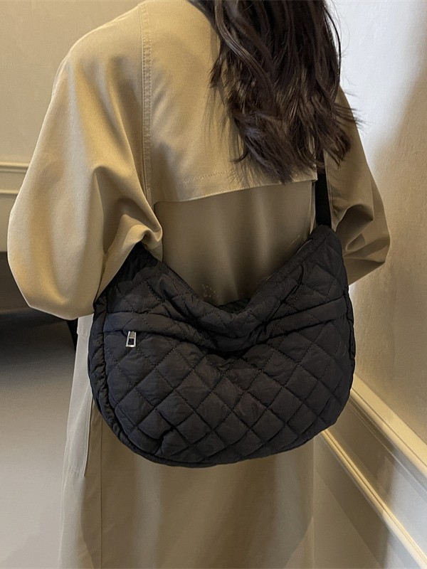 菱格小香风绣线棉服包包2025新款秋冬复古质感泡芙饺子单肩斜挎包|undefined