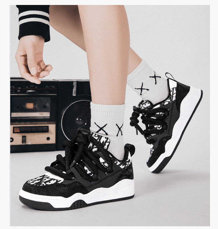 Giày sneaker unisex cổ thấp đế dày phối màu, thân lưới thoáng khí, form rộng dễ mang — Trắng, đen chi tiết 20