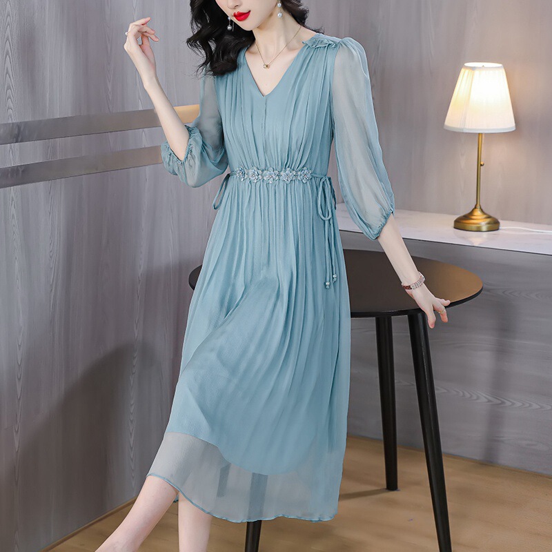 Brand wholesale long sleeve women's silk dress summer 2025 new high waist plus size mulberry silk dress tide