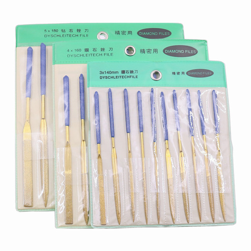 Gold-coated titanium diamond file 3/4/5mm set assorted shaping files woodworking metal polishing and grinding tools
