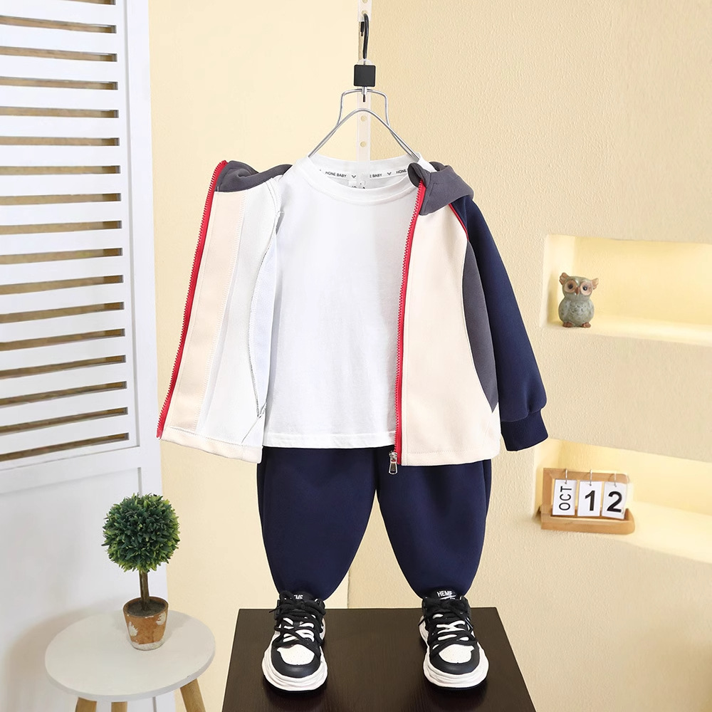 7533 niños primavera y otoño chaqueta con capucha cardigan traje deportivo para niños 2025 nuevo traje de dos piezas coreano casual