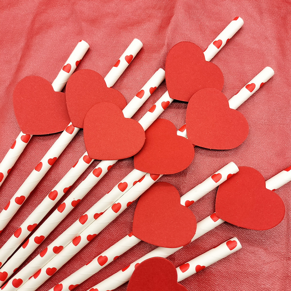 Tarjeta de celebridad en línea paja de papel creativo amor paja decorativa desechable degradable postre pastel fiesta paja