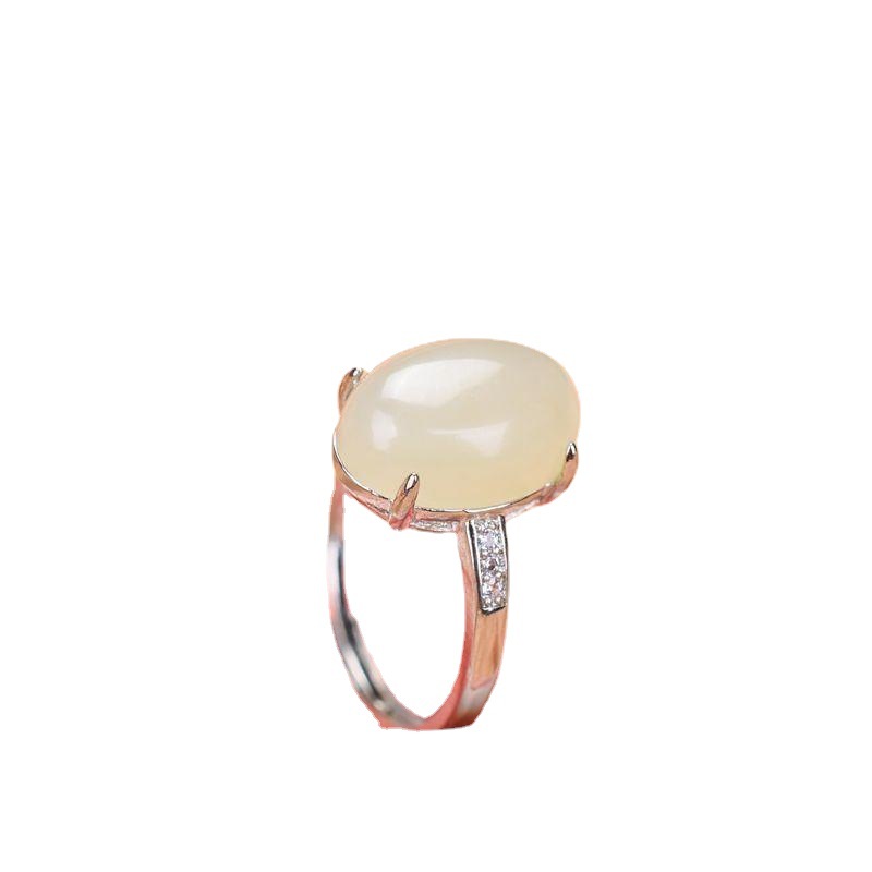 Genuine natural Hotan Jade ring for female 925 silver gilded fidelity jade ring gold inlaid jade adjustable gift