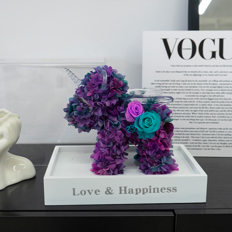 Caja de acrílico con flor de hortensia eterna, unicornio, flor real, regalo para novia o mejor amiga, regalo de cumpleaños de alta gama al por mayor.