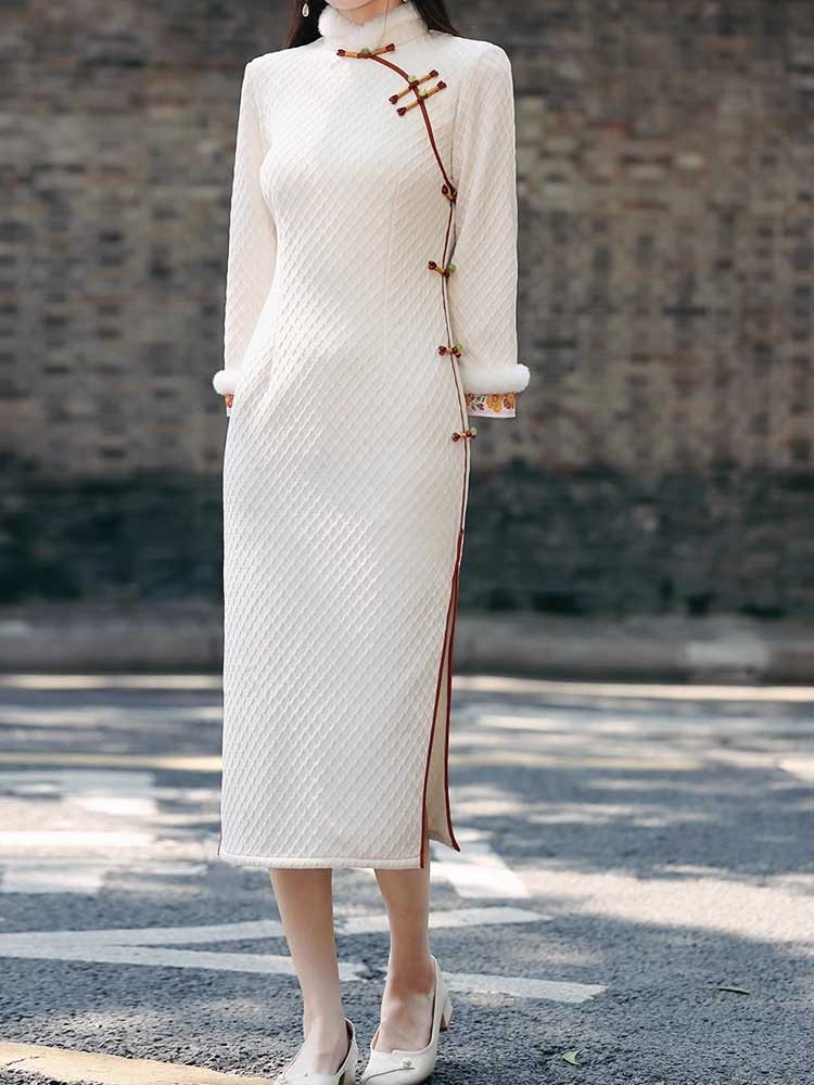 Fleece-lined Thickened Autumn And Winter New Chinese-style Cheongsam 2025 Model, Improved Young Style,_ecoleips.com