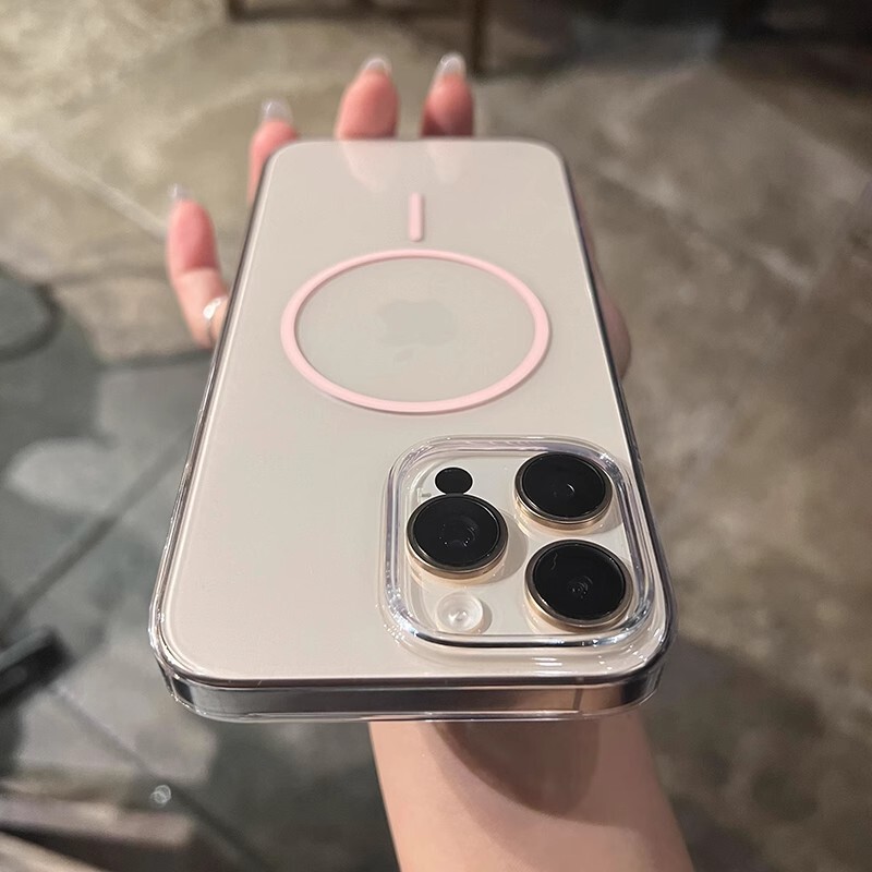 Transparent Pc Thin Circle Magnetic Suction Suitable for Iphone17Promax Mobile Phone Case Apple 15 All-Inclusive Anti-Fall 14 Hard Case 13