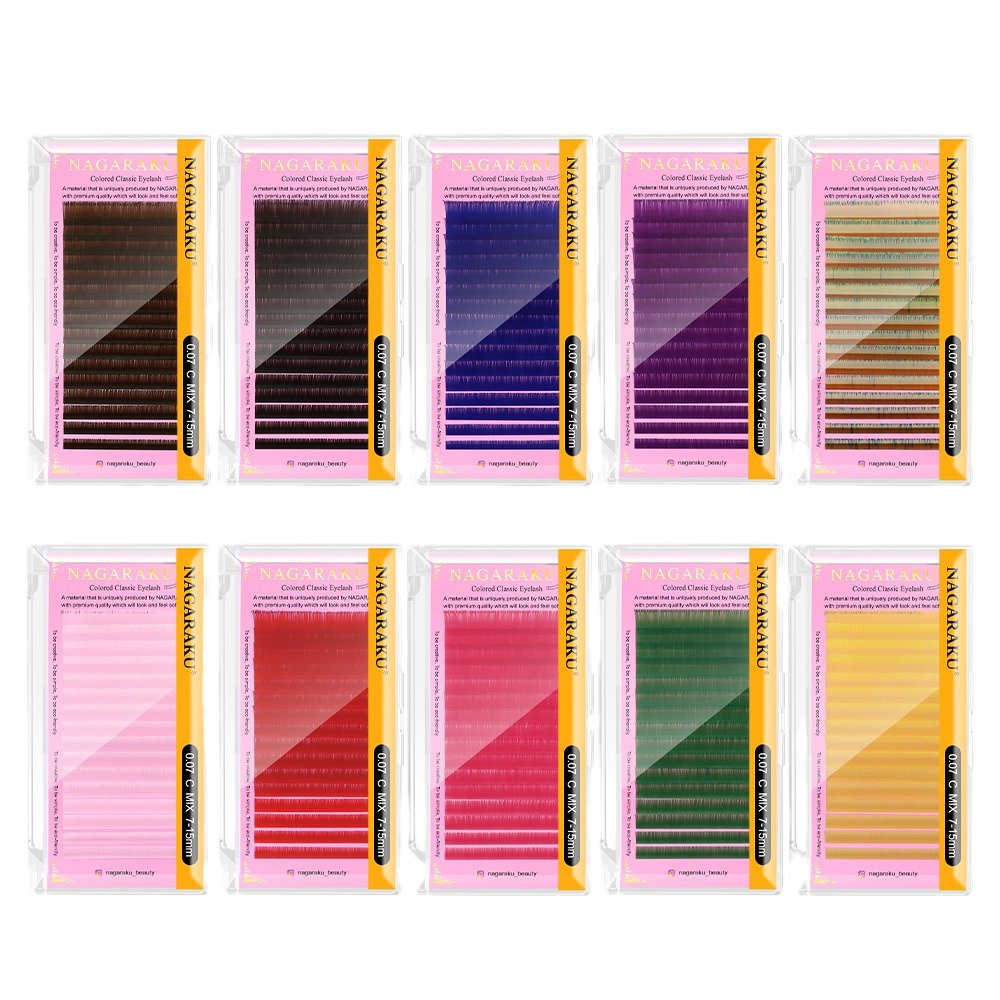 NAGARAKU Injerto Pestañas Color Natural Cabello redondo único Fluorescente Verde Púrpura Azul Polvo Gradiente Mezcla Pestañas postizas