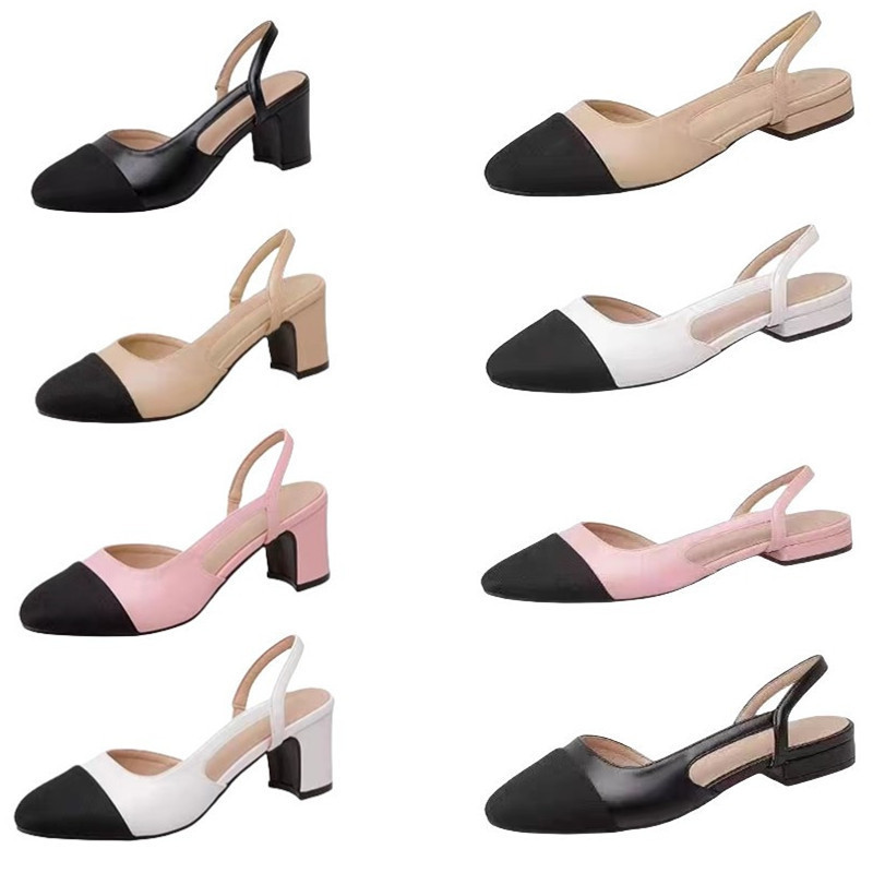 In-Stock Cross-Border Plus-Size Women's Shoes, Chanel-Style Open-Back Closed-Toe Sandals, Women's Flat High-Heeled Color-Block Chunky Heel Single Shoes, Designer Brand In-Stock Cross-Border Plus-Size Women's Shoes, Chanel-Style Open-Back Closed-Toe Sandals, Women's Flat High-Heeled Color-Block Chunky Heel Single Shoes, Designer Brand