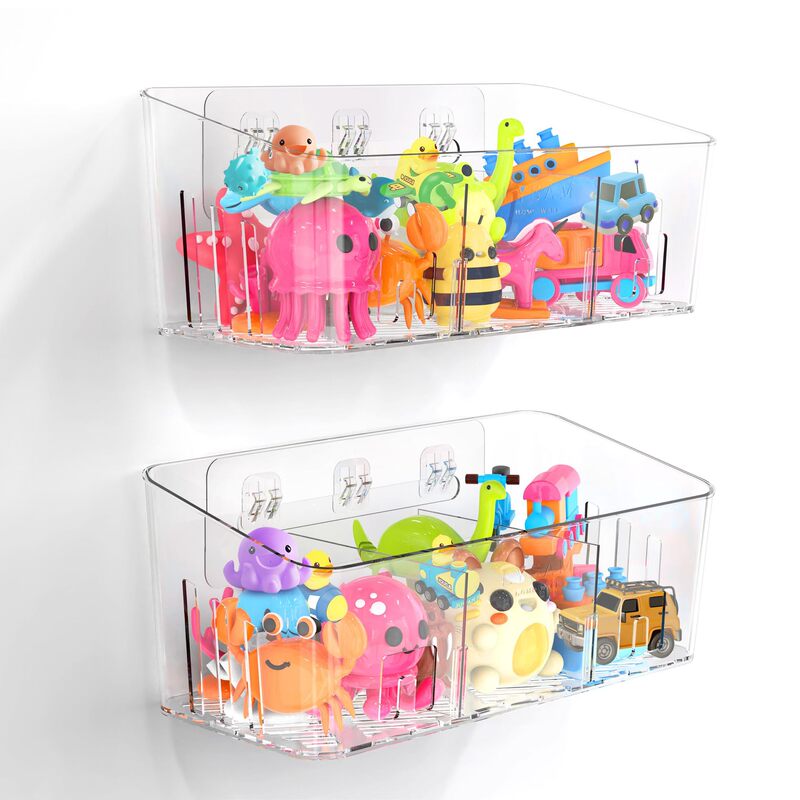 Cross-Border Transparent Bathroom Storage Box Toy Storage Rack with Drainage Design Wall-Mounted Children's Bathtub Storage Rack Cross-Border Transparent Bathroom Storage Box Toy Storage Rack with Drainage Design Wall-Mounted Children's Bathtub Storage Rack